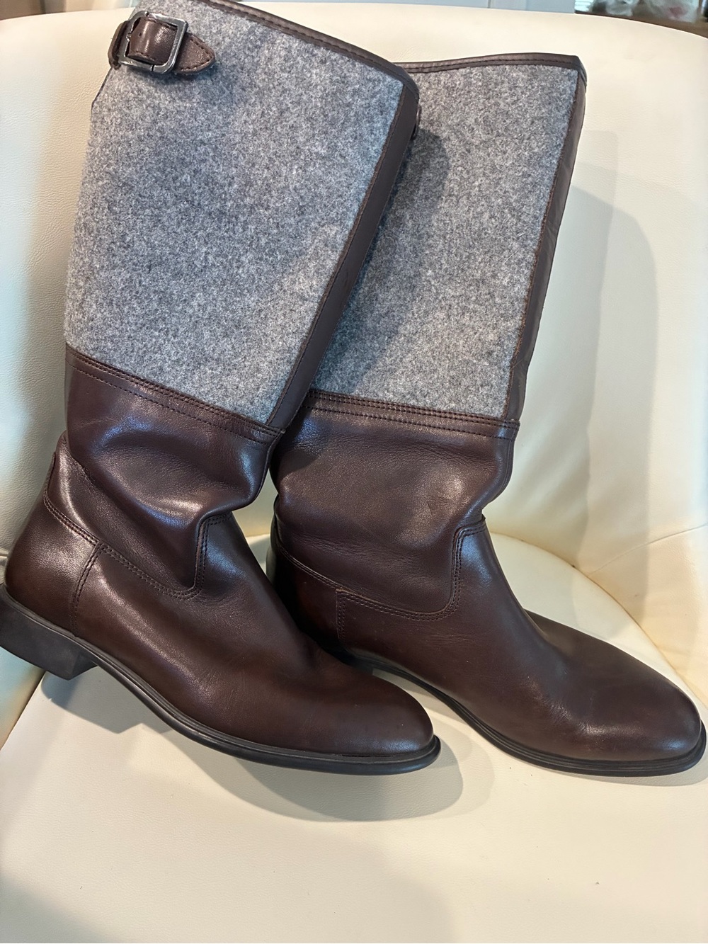 Rockport Brown Leather and Gray Felt Mid-Calf Women's Boots